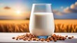 Vegan nut milk in a glass on a dark background, alternative milk,