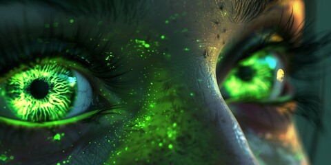 Wall Mural - Woman's green eyes in the dark. Fire. Piercing eyes. Burning demonic eyes. Fiery Mysterious. Magic, secrecy, mysticism, visual effect. Hypn