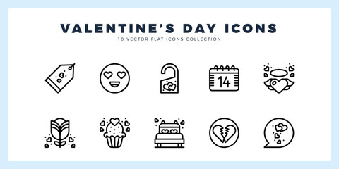 10 Valentine's Day Lineal icon pack. vector illustration.