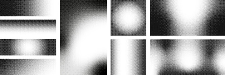 Halftone retro bitmap rectangle background collection. Trendy monochrome gradient pixel art