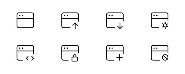 Programming and Coding icon set. Linear icons like Web Development, Code, Website, Cloud, App, Data, Software, Algorithm, Api, Build, Program. Editable stroke, Vector