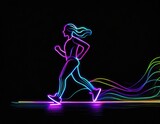 Fototapeta  - Neonowy rysunek biegnącej kobiety