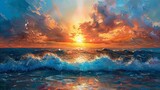 Fototapeta  - Textured Sunset Seascape Painting