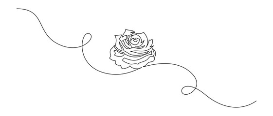 Aufkleber - One continuous line drawing of Rose flower. Decorative peony blossom for floral tattoo in simple linear style. Plant pattern for wedding invitation in Editable stroke. Doodle vector illustration