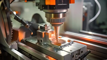 Poster - An automated machine in action, working on a piece of metal to shape it with precision, The CNC milling machine cutting the plastic parts with solid ball endmill tool, AI Generated