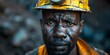 Portrait of African man working in coal mine facing dangers and harsh conditions symbolizing exploitation of cheap labor. Concept Workplace Exploitation, Labor Rights, Human Rights, Mining Industry