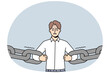 © Dzianis Vasilyeu - Confident decisive businessman break chain get free from credit or bank loan. Angry male employee holding chain receive freedom from financial slavery. Vector illustration.