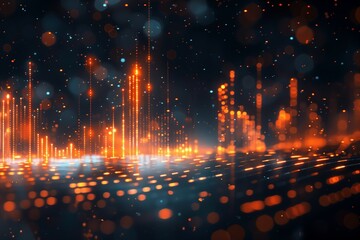 Poster - Abstract digital growing arrows up graph chart on technological blue low poly wireframe background. Boosting of business result concept. Polygonal finance glowing illustration. Success and Investmen