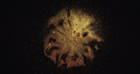 abstract art of painting. an explosion of sparkling golden, yellow particles.