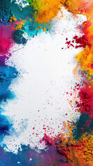 Wall Mural - abstract background with colorful powder and white space in the middle. generative ai