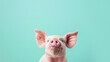 Closeup piglet against a pastel background, copy space