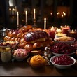 delectable spread of food prepared for a Jewish Hanukkah celebration