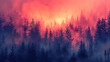 Abstract art - painting of a sunset over a forest