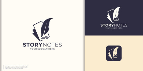 note and quill logo design, signature illustration logo, book and feather, gradient logo template.