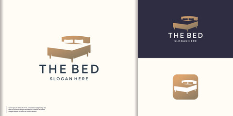 Wall Mural - simple bed furniture logo inspiration. golden color inspiration for business interior bedroom vector