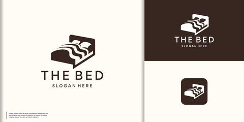 Wall Mural - Luxury symbol bed furniture logo inspiration. inspiration for business interior bedroom vector illustration