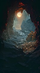 Sticker - a cave with a full moon in the sky