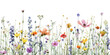 Watercolor painting depicting a colorful field of wildflowers in bloom on a sunny day