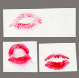 Fototapeta Mapy - Red lipstick kiss print isolated set. Different shapes of female sexy pink and red lips. Sexy lips makeup, kiss mouth. Female mouth.