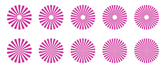 Poster - Set of pink radial patterns – Simple pink radial stripes – Set of isolated sunbursts on a white background