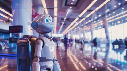Poster - Robot Standing in Airport With Luggage