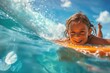 Kid riding a colorful wave on a boogie board thrill of summer vacation