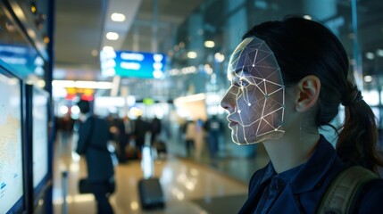 Leinwandbilder - Intricate biometric features scans commuter ladie's face at airport