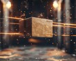  3D render of a parcel leaping over obstacles close-up