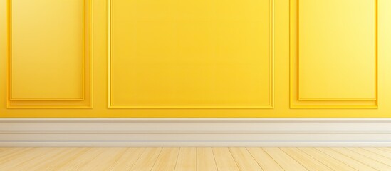 Sticker - A scene depicting a white chair placed on a wooden floor in front of a vibrant yellow painted wall