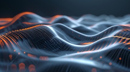 Poster - Abstract technology digital background with glowing particles. Futuristic wave with depth of field and bokeh