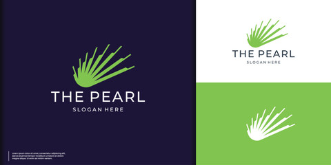 Wall Mural - The pearl shell logo inspiration. Luxury pearl flat vector modern concept