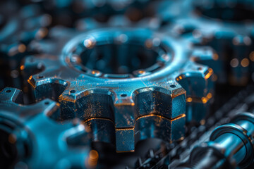 Poster - A network of interconnected gears symbolizing mutual aid and cooperation. Concept of symbiotic assistance. Generative Ai.