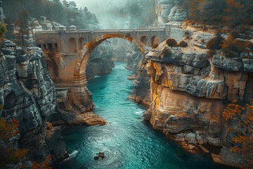 Aufkleber - A bridge spanning a chasm, connecting separated communities. Concept of fostering unity and connection. Generative Ai.