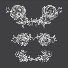 Wall Mural - Set of lace decoration element.White lace flowers.Vector handmade white lace branches with flowers.