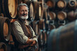 Master Vintners Pride Among Antique Barrels - Vintage Winery Banner