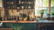 Cozy and rustic kitchen interior featuring natural wood and vintage accessories.