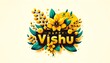 Happy vishu card illustration with golden flower.