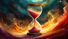 Hourglass With Crimson Red Sand And Chaotic Background