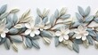 White geometric floral leaves 3d wall texture background panorama for interior design