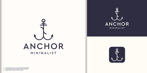 mono line Simple Anchor logo for Boat Ship Marine Navy Nautical logo design vector