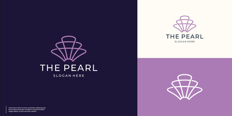 Canvas Print - Minimalist Seashell pearl logo icon design template thin linear style illustration.