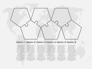 Poster - Six piece infographic pentagon puzzle process