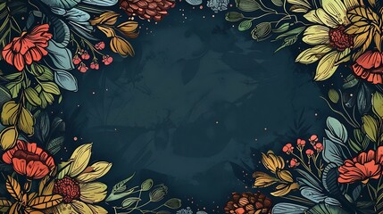 Wall Mural - hand drawn floral and leaves wreath background design. Generative Ai