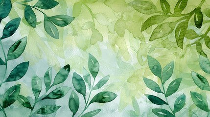 Wall Mural - watercolor green leaves background design. Generative Ai