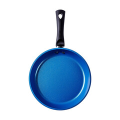 New single stainless, round frying pan, top view, transparent background.