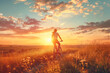 Sunset Ride, Embracing the Serenity of Cycling through Golden Fields, ps enhanced 