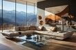 Modern living room with ultra-modern furniture and light tones. Geometric shapes, minimalism, use of glass and metal, Generative AI..