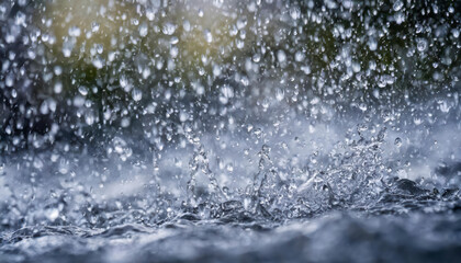 Poster - A large body of water with rain falling on it. The raindrops are falling in a way that creates a sense of movement and energy. Scene is one of calmness and tranquility