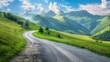 Generative AI : country road and green mountains in summer.