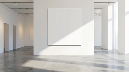 Poster - Generative AI : A large blank white painting on the wall in a minimalist room is a striking visual element.